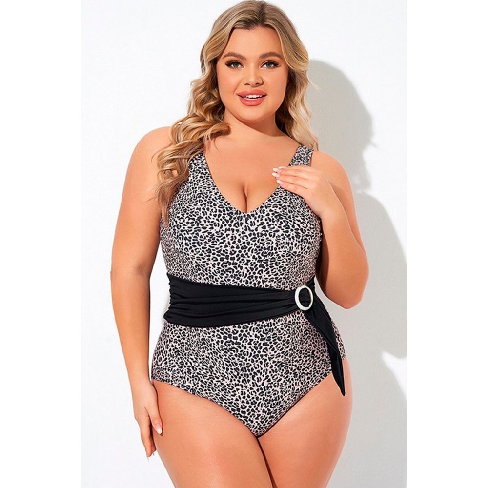 NWT Meet Curve - Animal Print V-neck Wide Straps One Piece Swimsuit